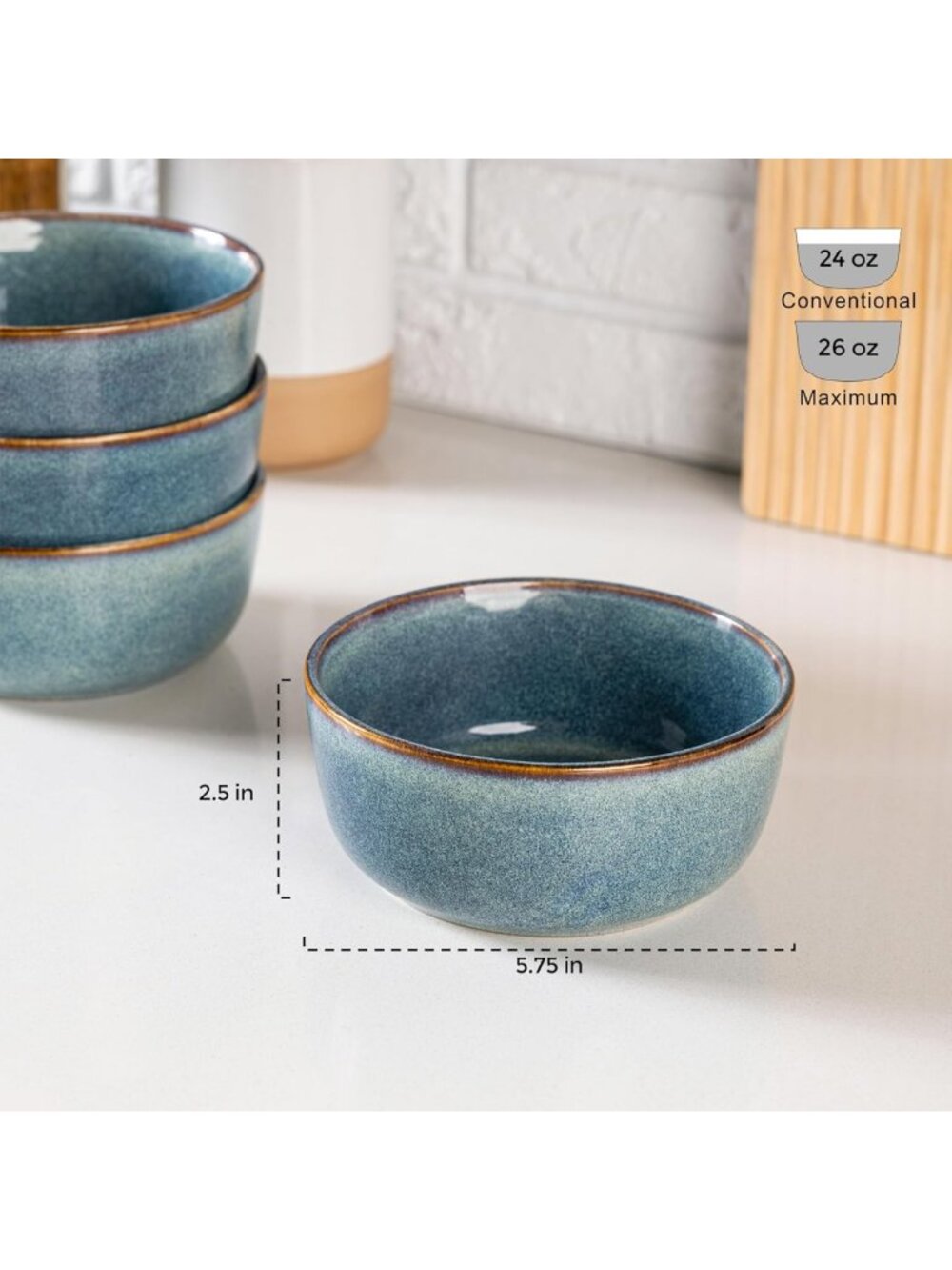 Set of 6 Stoneware Cereal & Soup Bowls, 26oz, Dishwasher & Microwave Safe - Picture 3 of 7